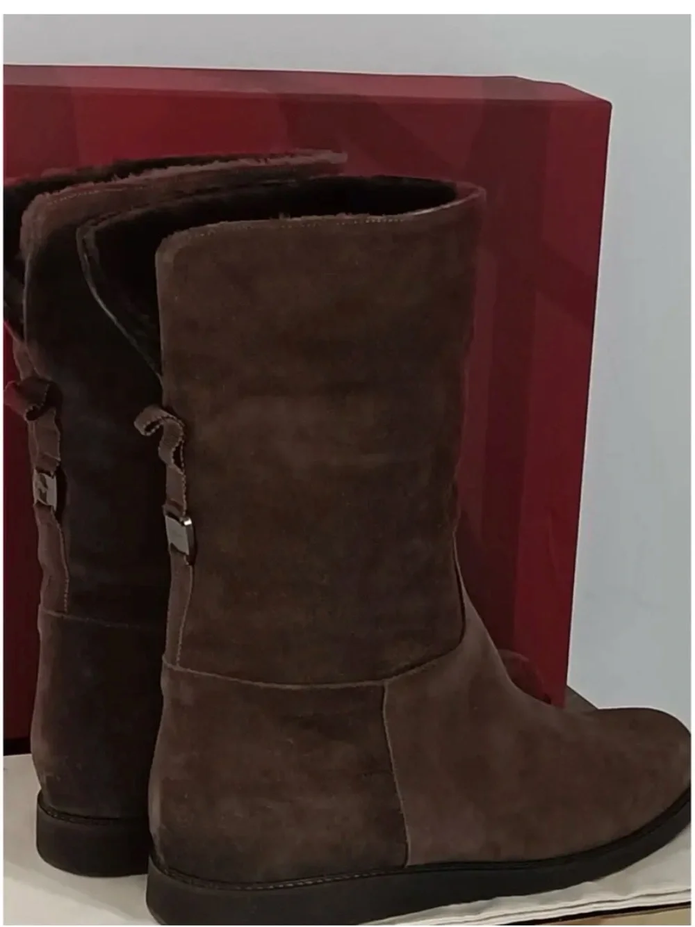 Salvatore Ferragamo Women’s snow  Brown Suede Faux-Fur Cuff Ankle Boots